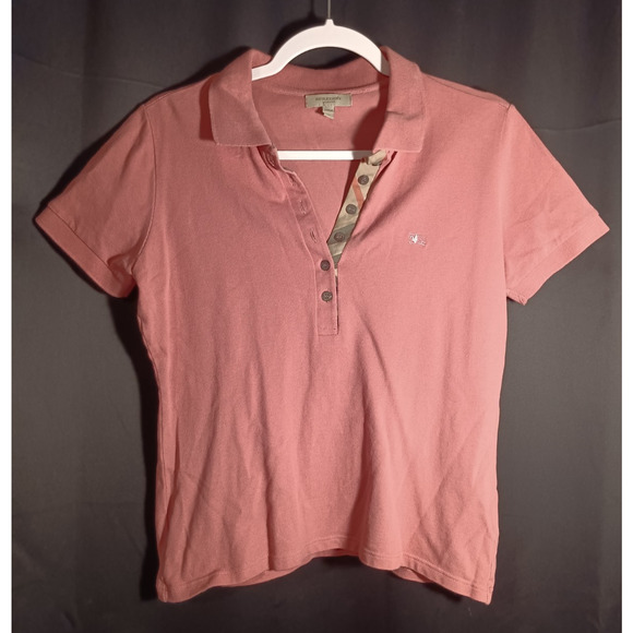 Burberry Tops - Burberry London Coral Pink Polo Shirt Medium Classic Nova Check Y2K VTG Designer